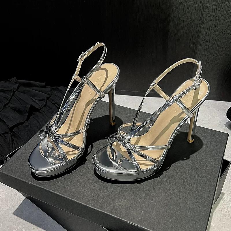 Mote Nye Gull Premium Sandaler med Åpen Tå med Sexy Stiletto Platå Høye Hæler for Kvinner