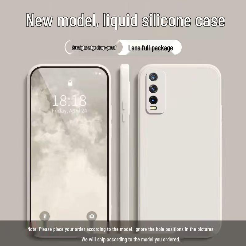 Vivo Y11s Full Coverage Liquid Silicone Phone Case - Solid Color, Anti-Fall, Soft Straight Edge Design