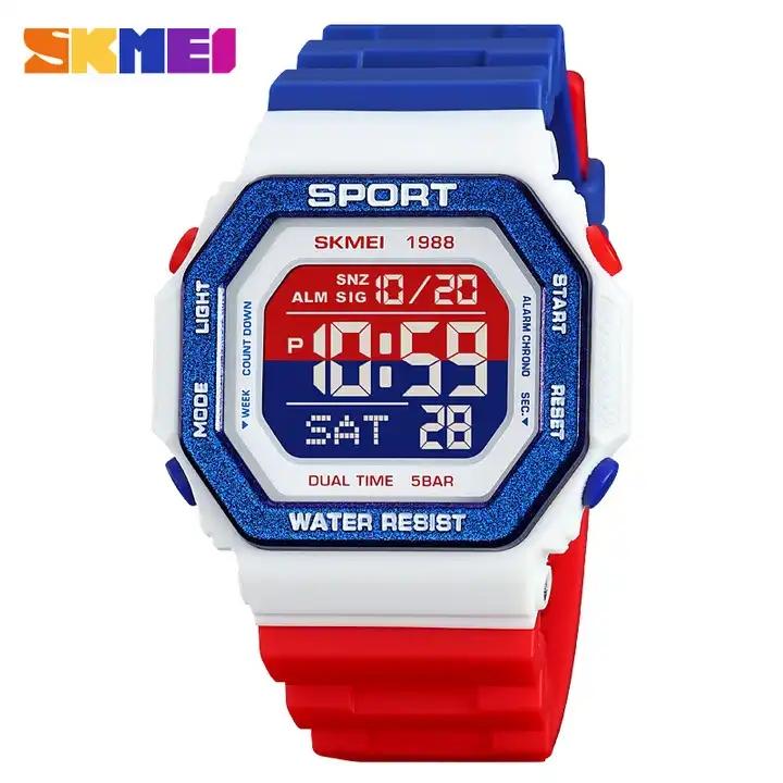 SKMEI 1988 Fashon Back Light Digital Sport Watches Mens Countdown Wristwatch 5Bar Waterproof Alarm Clock Reloj Hombre