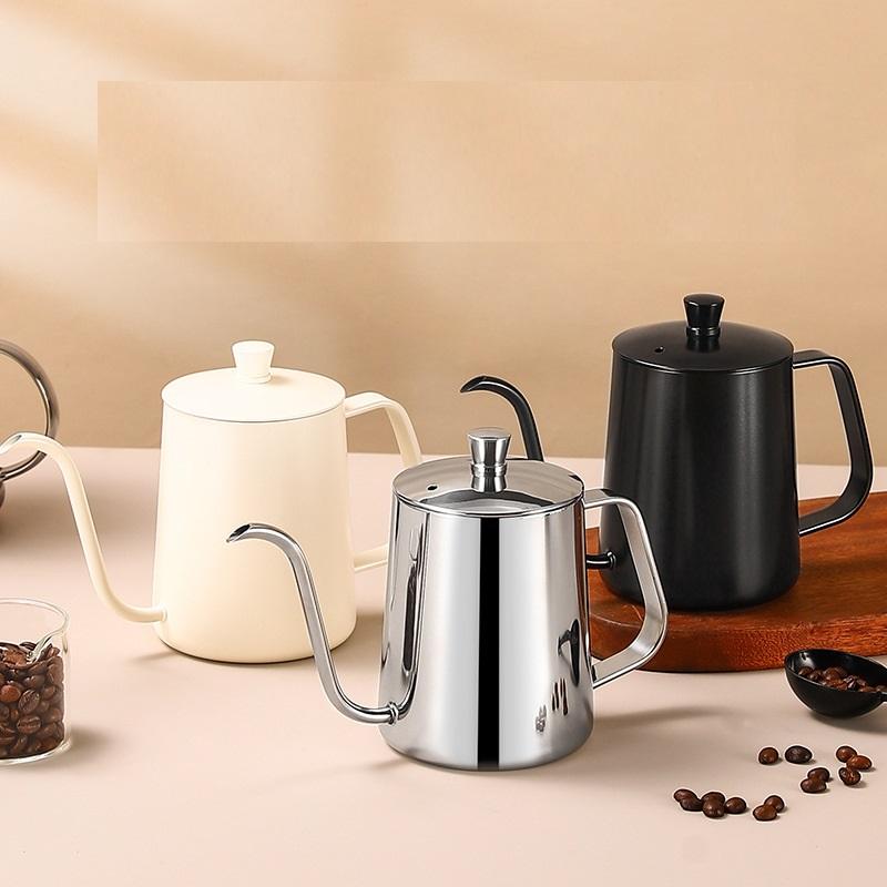 350ml 600ml Silver Black Stainless Coffee Kettle Coffee Long Mouth Kettle Drip Pot