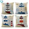 Mediterranean Lighthouse Ocean Sailing Print Home Decorative Cushion Cover Cotton Linen Pillow Case For Sofa Bed Chair 45X45Cm