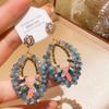 Silver Needle New Chinese Zircon Leaf Water Drop Earrings Light Luxury Premium Sense Earrings Retro Court Style Temperament Earrings Women