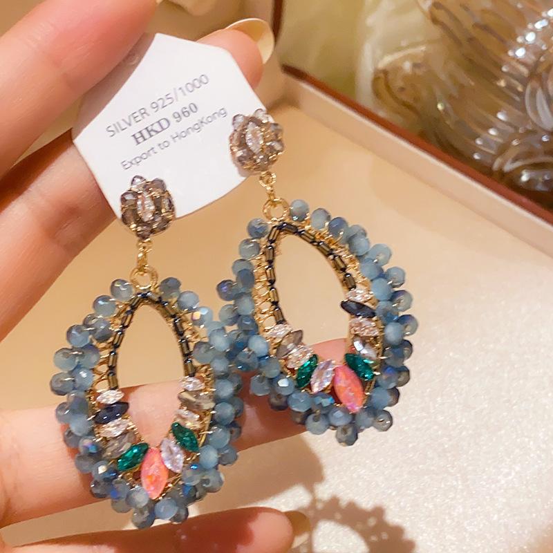 Silver Needle New Chinese Zircon Leaf Water Drop Earrings Light Luxury Premium Sense Earrings Retro Court Style Temperament Earrings Women
