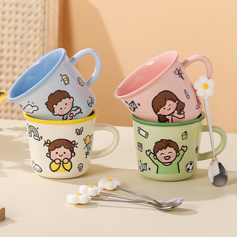 Hrnek pro rodiče a děti, roztomilá sada keramických hrnků, speciální pohár na vodu pro čtyřčlennou rodinu, domácí snídaňový hrnek na mléko pro děti