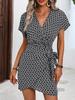 Fashion Dress with Belt Short Sleeve Floral Sundress Summer Imported Mid-Length Skirt