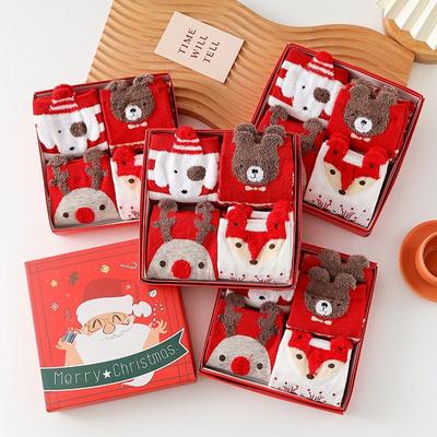 4 Pares/Lote Meias Casuais de Natal Meias de Animal Cartoon para Mulheres Algodão Feliz Ano Novo Meias do Papai Noel Presente de Natal para Mulheres