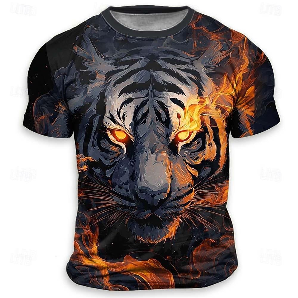 Men's Animal Tiger Funny T Shirt Short Sleeve T shirt 3D Print Crew Neck Shirt Exaggerated Designer Party Holiday