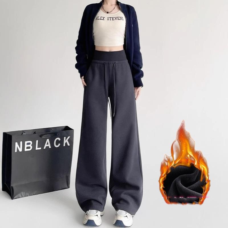 Women's Gray Sports High Waist Hanging Loose Slimming Straight Leg Wide Leg Pants American Sweatpants