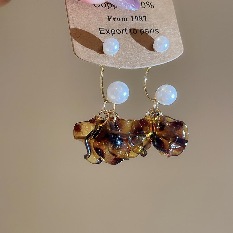 European and American retro fabric flower fringed leopard print earrings earrings personalized temperament earrings women