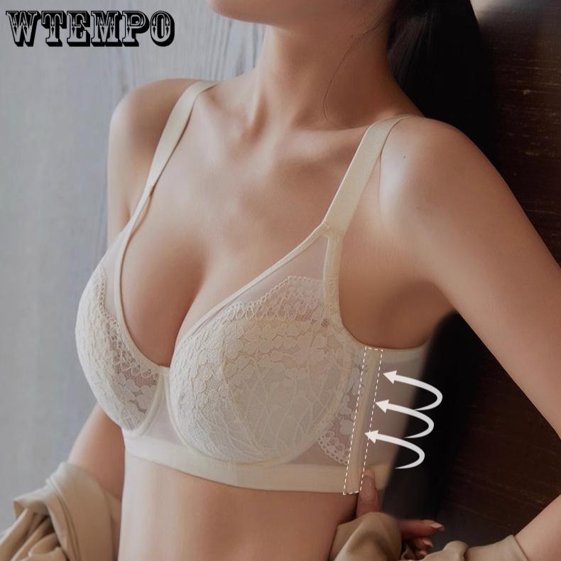 Soft Steel Ring Underwear Women's Thin and Sexy Lace Plus Size Bra Gathered and Supported Summer Thin Bra