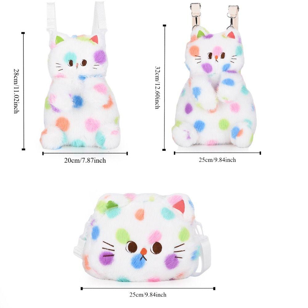 Cat Head Cartoon Plush Schoolbag Spotted Cat Animal Plush Bag  Kindergarten