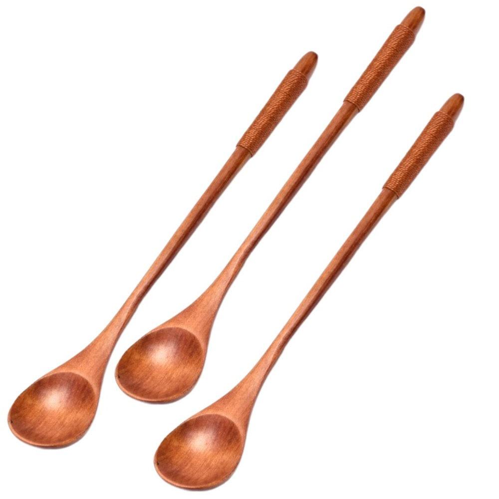 3Pcs Eating Wooden Spoon Long Handle Milk Stirring Spoon High Quality Coffee Teaspoon  Rice