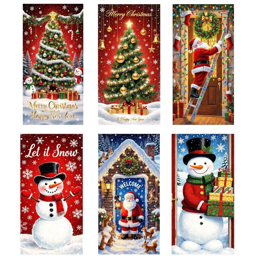 Door Hanging Christmas Door Cover Atmosphere Arrangement Background Santa Claus Banner Old Man Snowman Holiday Props