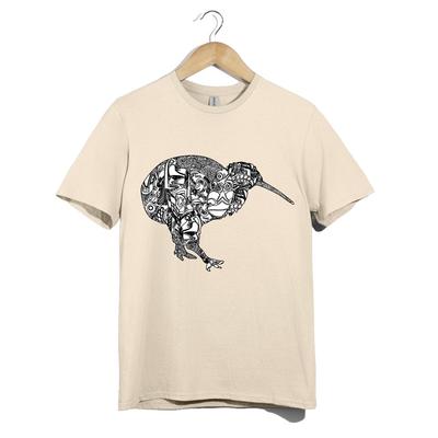 Maglietta Uccello Kiwi | T-shirt Line Art Animale Tribale | Design Uccello Natura Nuova Zelanda