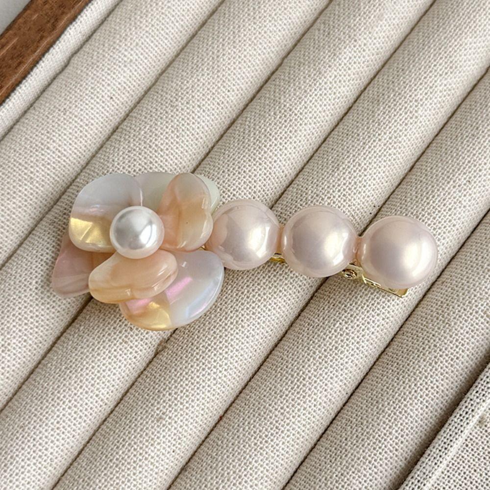 Sweet Camellia Pearl Side Clip Korean Style Duckbill Clip Lovely Flower Hair Clip Girls/lady