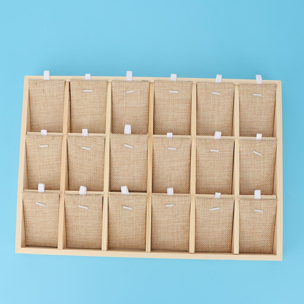Wooden Velvet Jewelry Display Tray Showcase Storage Case For Earring Bangle Necklace (18 Slots)