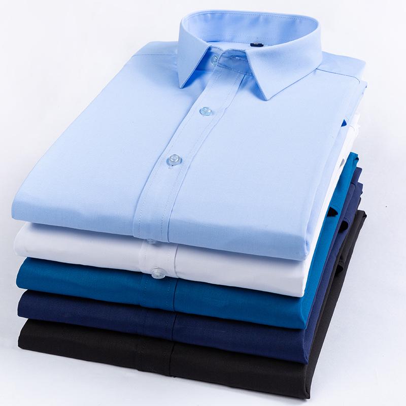 Men's Long Sleeve Bamboo Fiber Slim Fit Shirt - Solid Color, Iron-Free, Micro-Elastic.