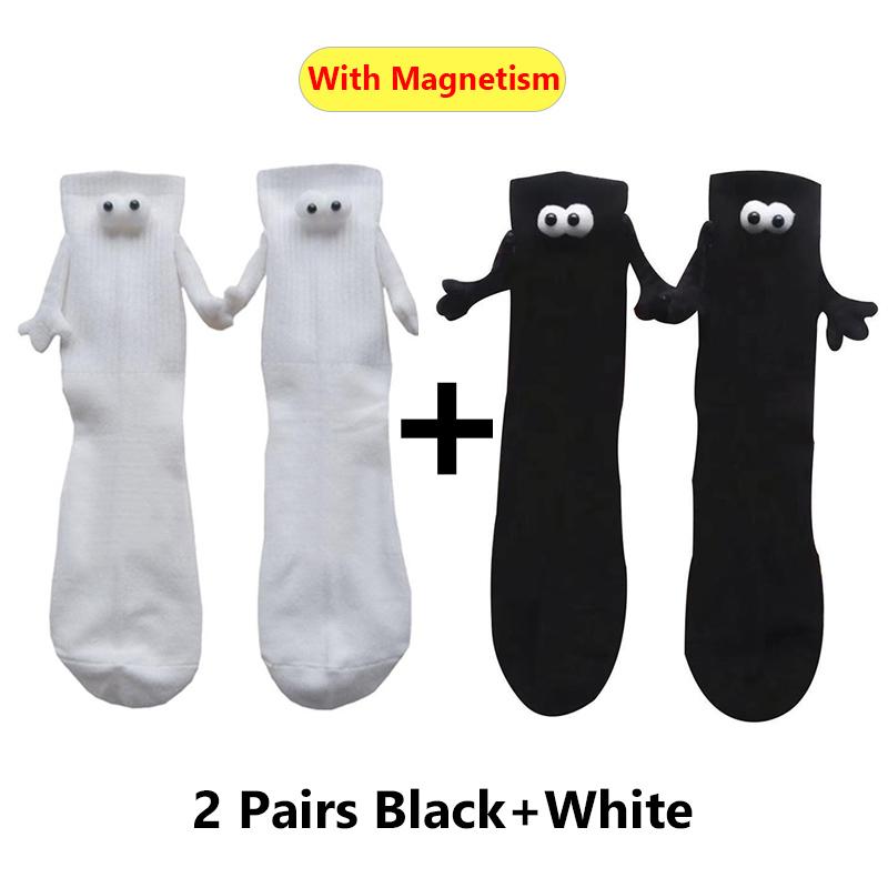 Alobee 1/2Pairs Harajuku Couple Cotton Sock Magnetic Suction Hand In Hand Socks Black White Unisex Holding Hands Long Socks