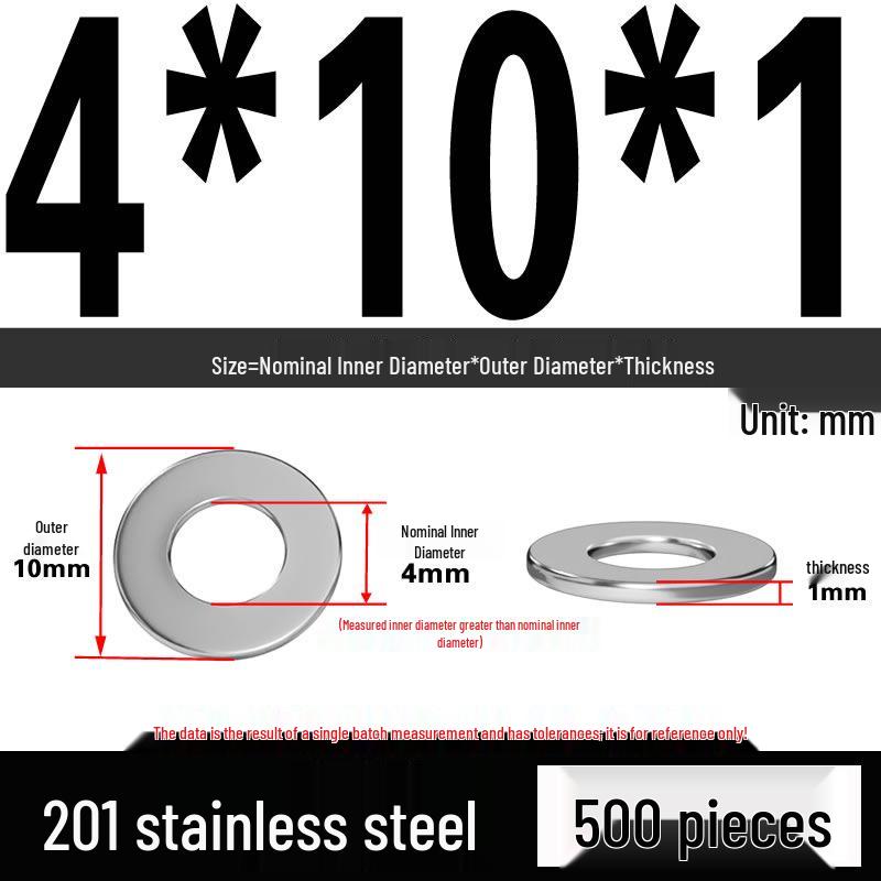 201 Stainless Steel Flat Washer Shim, GB97, Sizes M3 to M30
