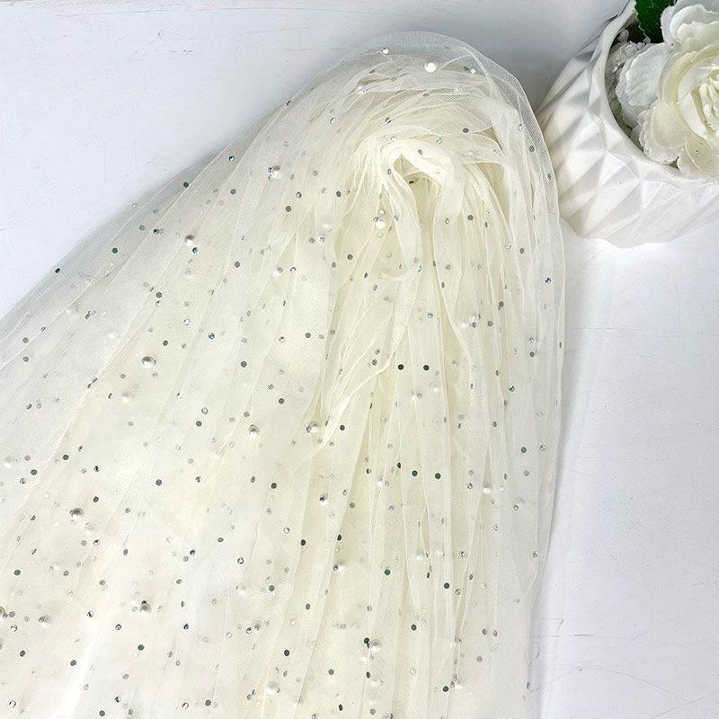 Beads Colored Diamonds Nails Pearl Imitation Pearl Encryption Fabric Wedding Dress Headgear Gauze Skirt Background Cloth Mesh