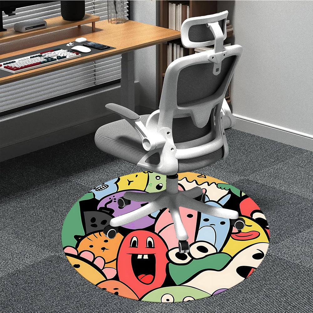 1pc Colorful Creatures Carpet, Round Non Slip Durable Large Size Office Carpet, Suitable for Office