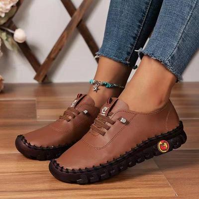 Damen Frühling und Herbst Niedrige Atmungsaktive Flache Schuhe Weicher Boden PU-Leder Einzelne Schuhe