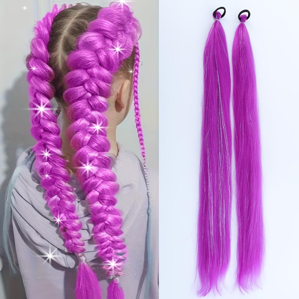 Synthetische Regenbogen Lametta Zöpfe Haarverlängerungen 26 Zoll Doppelte Pferdeschwänze Mädchen DIY Rave Party Ausgefallene Haaraccessoires