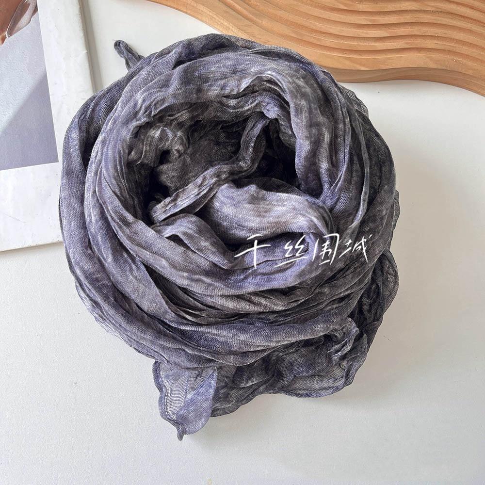 Vreovor Tie Dye Scarf Retro Autumn And Winter New Style Pleated Coffee Thin Long Strip Shawl Men And Women Warm Silk