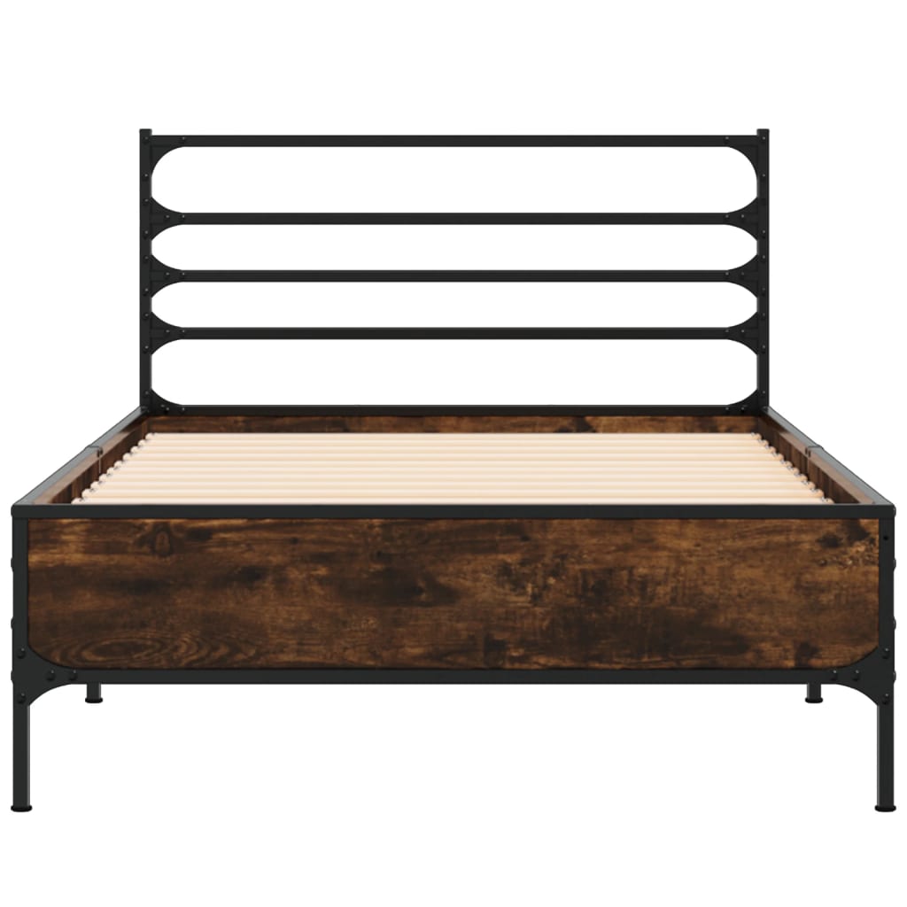 Bed Frame Smoked Oak 75 x 190 cm Wood Based Panel and Metal