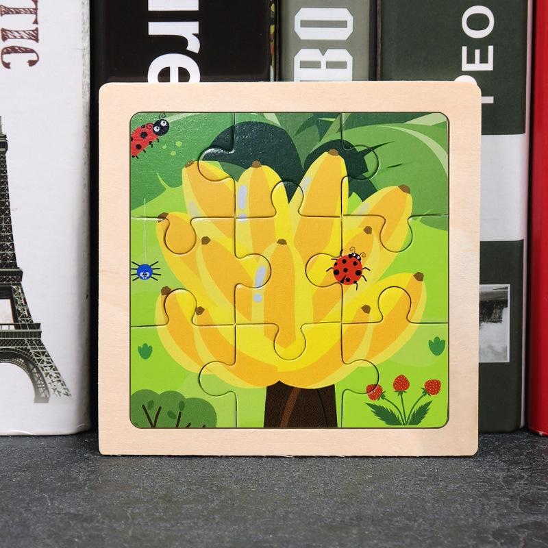 Holz 3-7 Jahre alt 9-teiliges Holzpuzzle, Tierpuzzle für Kinder, pädagogisches Früherziehungs-Cartoon-Flachpuzzle-Spielzeug
