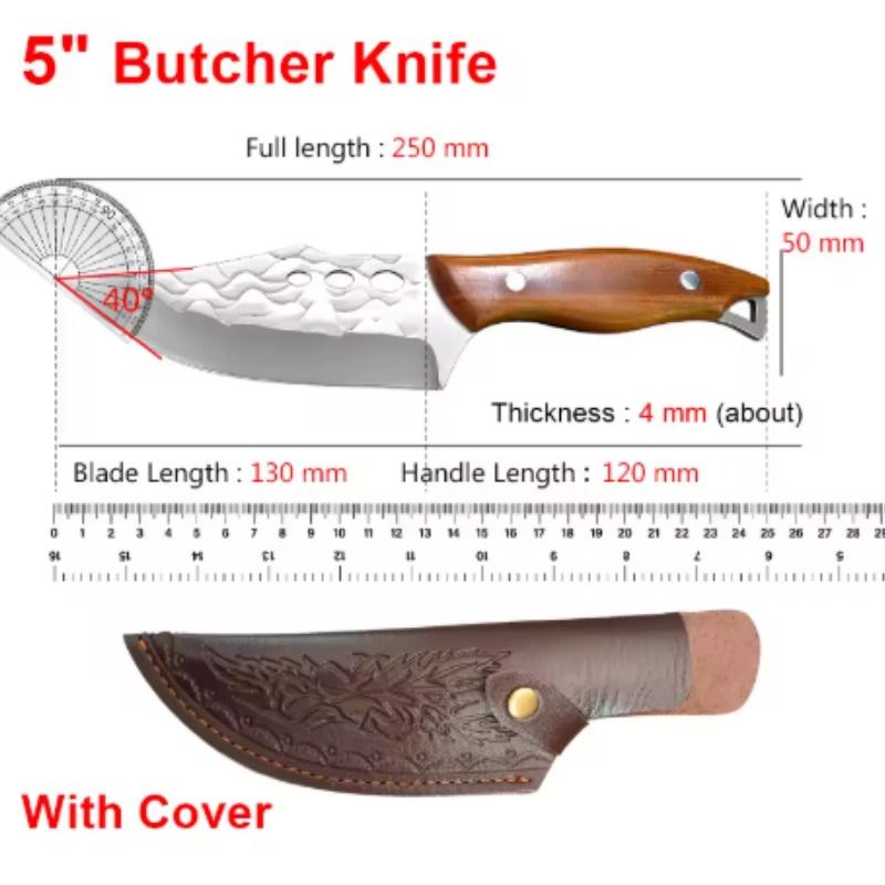 Handmade Forged Boning Knife Stainless Steel Kitchen Knife Meat Butcher Cleaver Slaughter Chef Cooking Knife With Cover