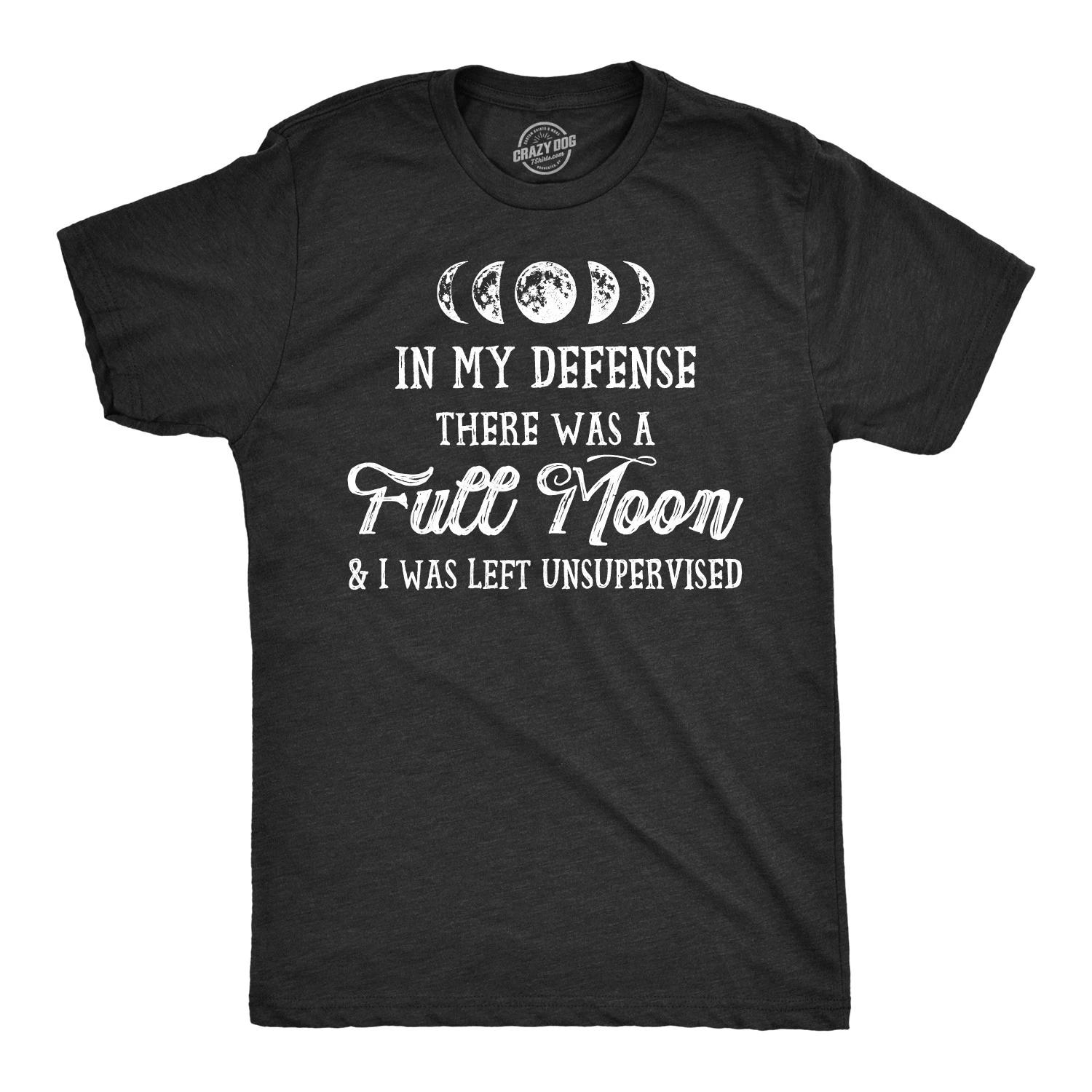 Mens In My Defense There Was A Full Moon Halloween Shirt Funny Werewolf Top XXL
