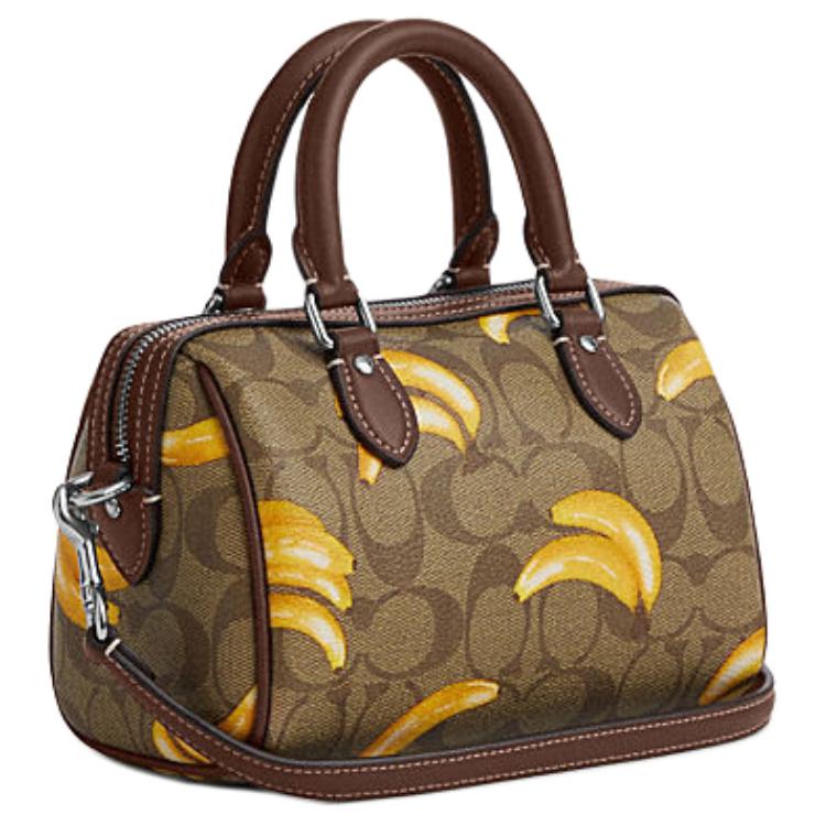 Coach Track 18 Classic Logo Banana Print Faux Leather Handheld Shoulder Crossbody Bag Small Unisex Bags Brown CR246-SVNM9