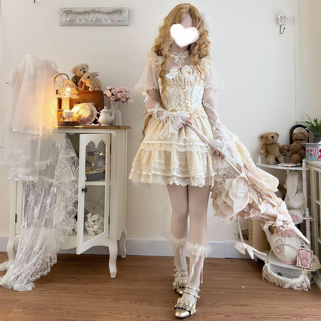 XHSUKADO Lolita Lolita Lace Balloon Princess Long Blouse One Size Fits All Women's Blouse, Innerwear, Blouse, Blouse, Ruffled, Sheer, Sleeves, Tulle,