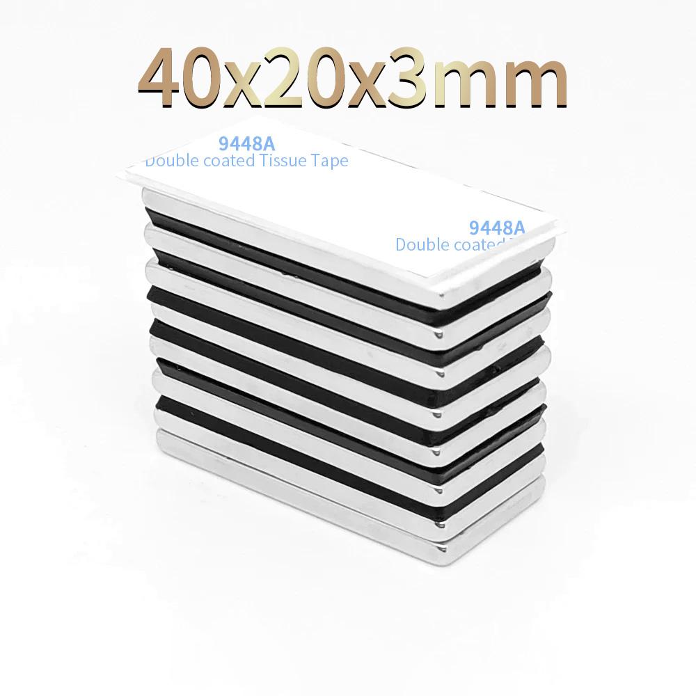 2/5/10/15/20PCS Ímã de Bloco de Busca 40x20x3mm Com Autoadesivo 3M 40*20*3 Quadrado Ímã de Neodímio Forte 40x20x3
