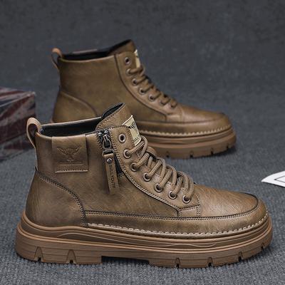 Neue Herren Mid-High Top Stiefel Rundzehen Radschuhe Lässig Arbeit Mode Outdoor Rutschfest Trendig Vielseitig Business Lederschuh