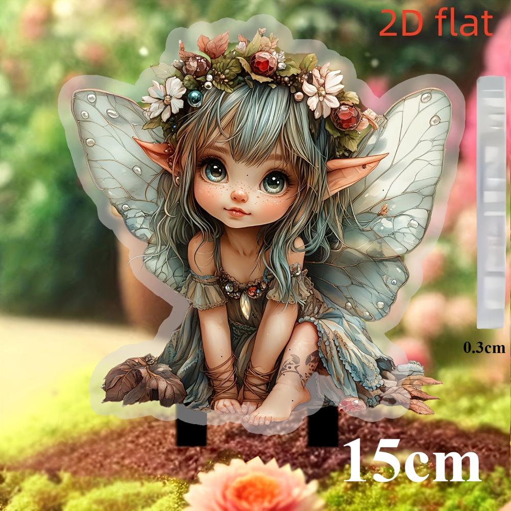 Милая маленькая фея, 2D плоский акрил, украшение, подходит для сада, газона, горшечных растений, улицы, Рождества, Хэллоуина 15cm