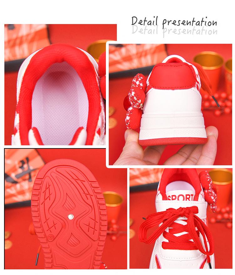 2025 Winter Girls' Red Non-Slip Sports Shoes - Versatile, Casual Board Shoes for Medium and Large Children