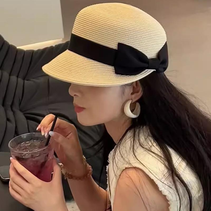 New Panama Simple Summer Beach Hat Fashion Casual Lady Women Flat Brim Bowknot Straw Cap Sun Protection Hats Seaside Vacation
