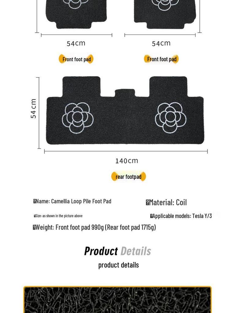 Tesla Model 3 & Model Y Custom Silk Ring Non-Slip Floor Mats - Full Surround Interior Foot Pads