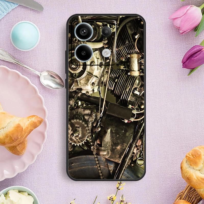 Motor Engine Motorcycle Case For Xiaomi Redmi Note 15 Pro Plus 10 11 12 13 14 Pro Cover For Redmi 14C 15C 12C 10C 13C