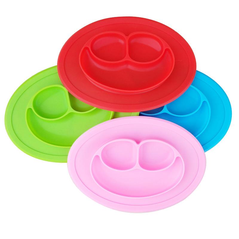 One-piece smiley face placemat, plate grid, baby complementary food tableware, food-grade silicone children's placemat