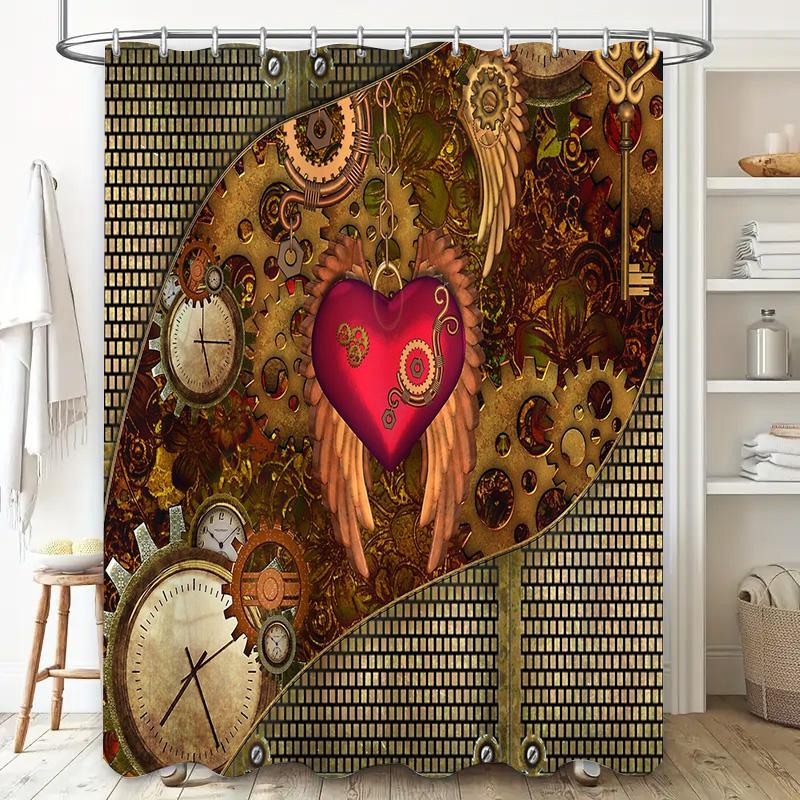 Vintage Heart Wings Shower Curtain Romantic Gothic Decor Bathroom Set Waterproof Artistic Tapestry Home Textile Bedroom Backdrop