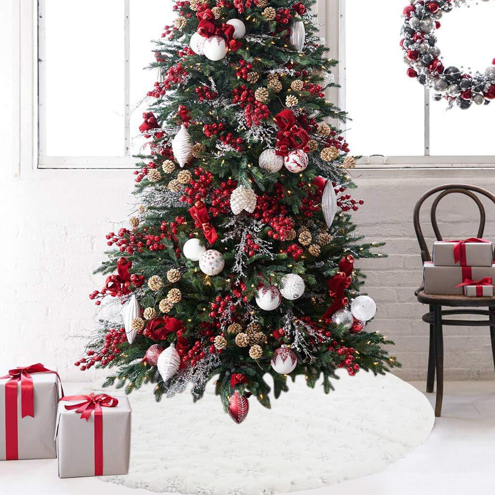 White Premium Silver Sequin Snowflake Christmas Tree Skirt For Chic Christmas Celebrations
