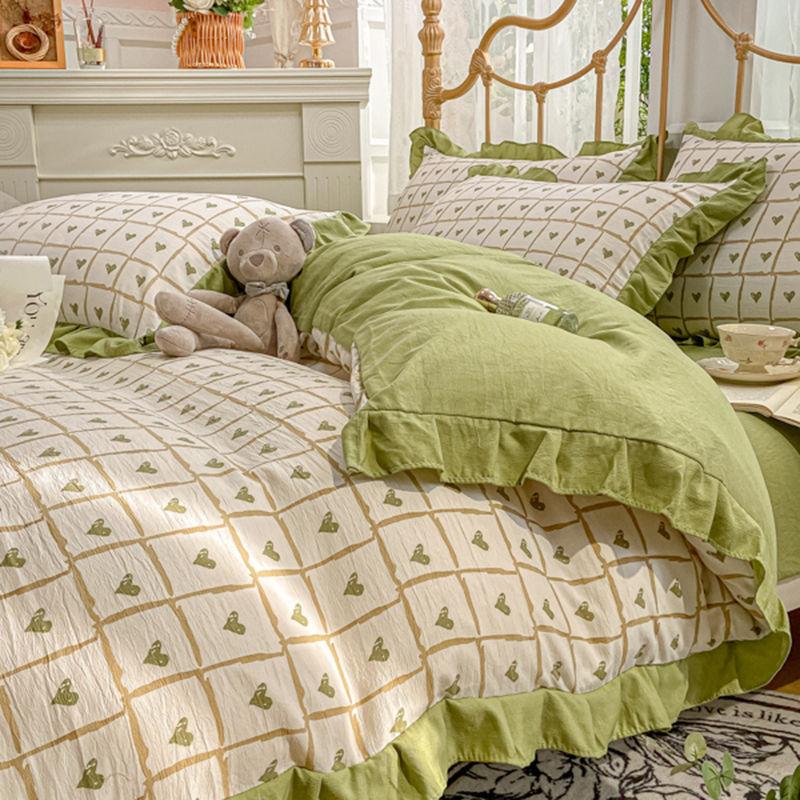 

Комплект постельного белья из двухслойной пряжи класса А для матерей и младенцев из стираного хлопка и льна, 4 предмета, девчачий, с кружевом в виде сердечек, пододеяльник, простыня, 3 предмета 2.0 bed 4pc quilt cover 200 * 230