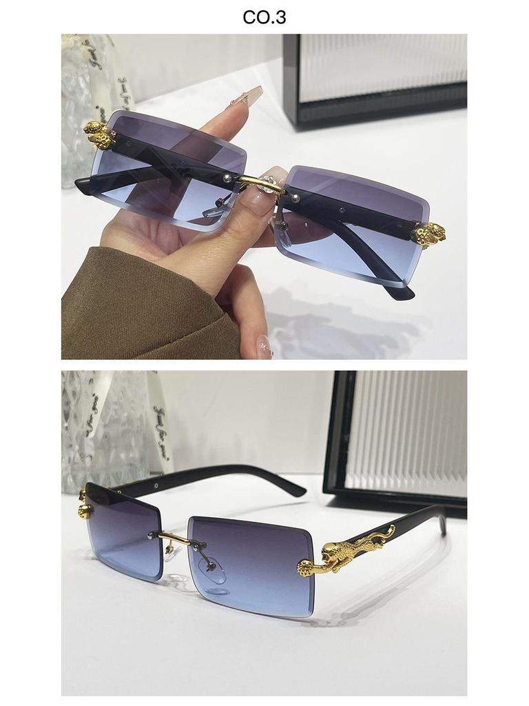 2024 Frameless Leopard Print Square Sunglasses – European & American Style