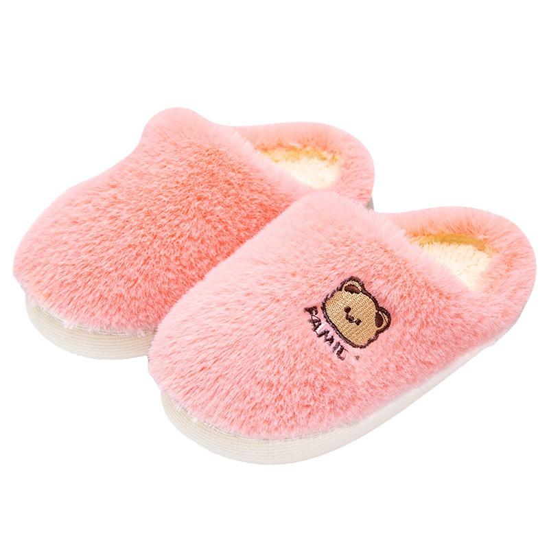 Cotton slippers parent-child family of three women winter home indoor plush new children's cotton shoes cartoon non-slip