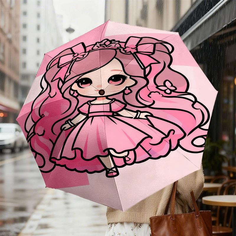 1pc Pink Princess Pattern Umbrella Design Automatic Opening and Closing Umbrella, High-quality Travel Umbrella,  c1128274