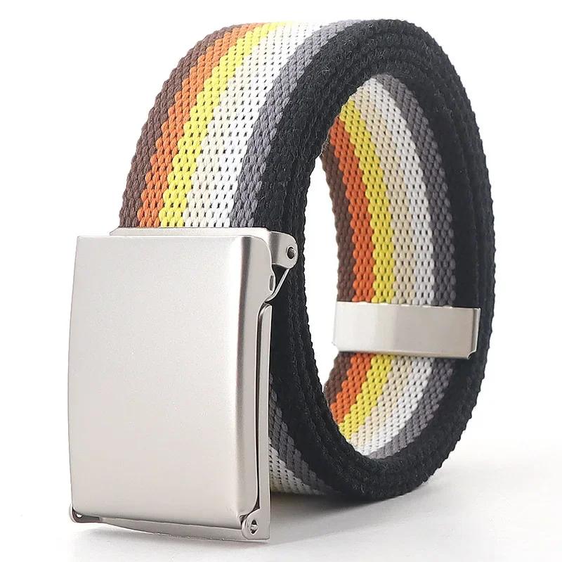 Rainbow Stripes Canvas Belt Jeans Waistband Adjustable Belt Outdoor Travel - Metal Buckle Belt for Women Multicolor