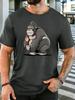 Cartoon Gorilla Holding Colorful Balloon Unisexs Front Print T Shirt Wild Animal Graphic Tee Casual Short Sleeve Top Ape Lover Gift